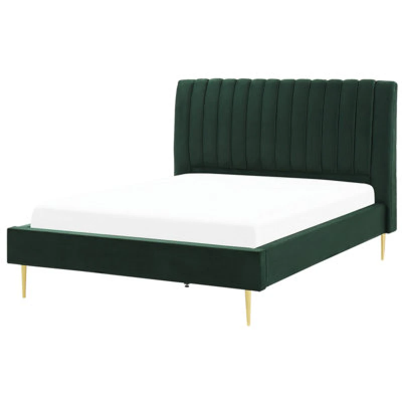 Image of Beliani Bed Velvet Marville 140 X 200 Cm (Eu Double) Emerald Green