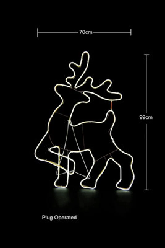 Image of Shatchi Walking Reindeer Neon Effect Rope Light Silhouette Double Side 90 Cool White Leds Christmas Outdoor