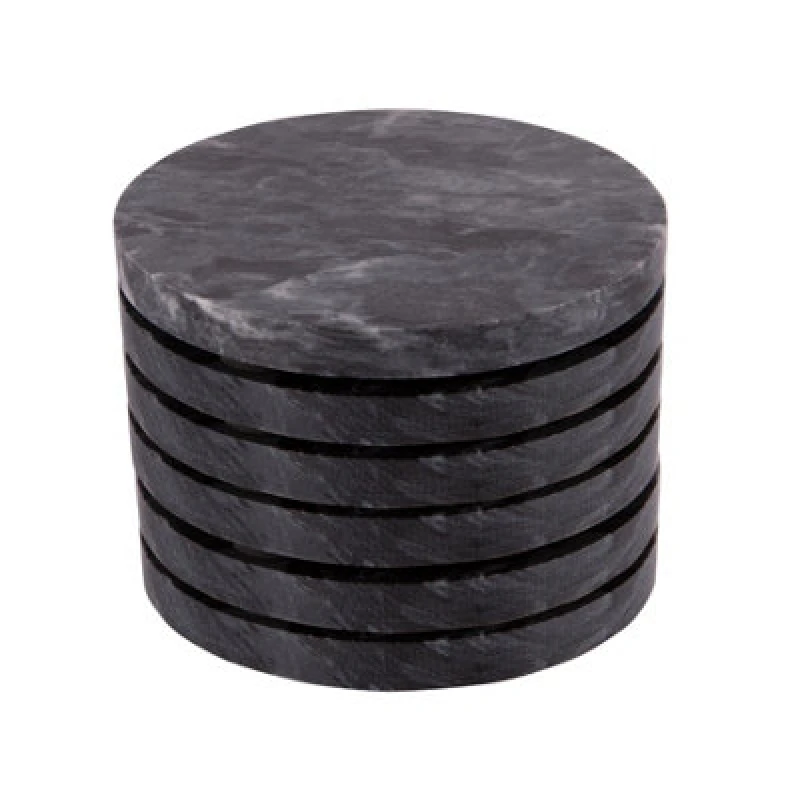 Image of Argon Tableware Marble Round Coasters - 10Cm - Black - Pack Of 6