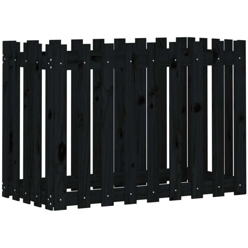 Image of vidaXL Garden Raised Bed w/ Fence Design Black 100x50x70cm Solid Wood Pine, Black 832484