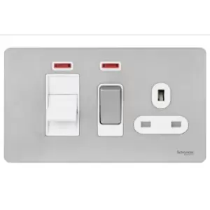 Image of Schneider Electric Ultimate Screwless Flat Plate - Switched Cooker Control Unit with 13A Single Power Socket, Neon Indicator, 45A, GU4401WSS, Stainles