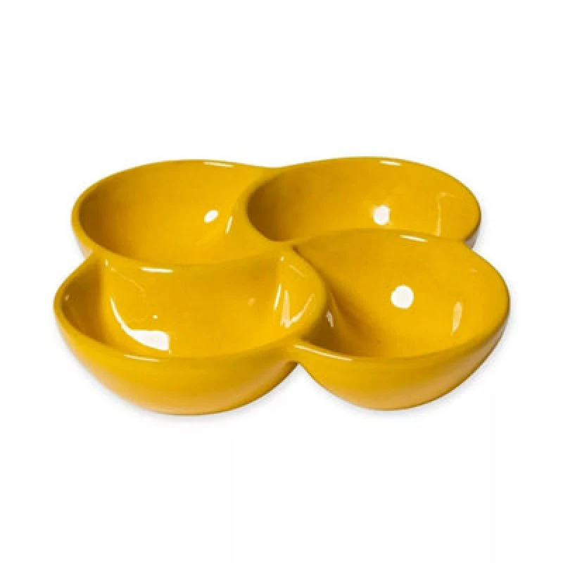 Image of Verano Spanish Ceramics Selena 4 Past Section Snack Dish Glazed Hand Dipped Kitchen Dining Dishware 25Cm (D) Yellow