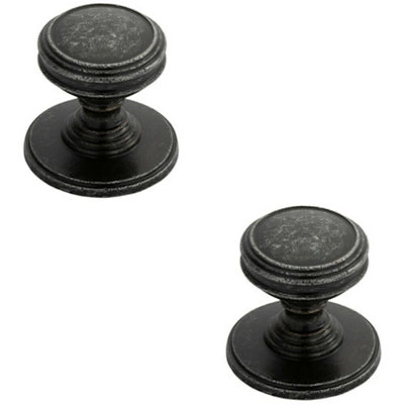 Image of Loops 2x Ringed Tiered Cupboard Door Knob 25mm Diameter Pewter Cabinet Handle Multi unisex
