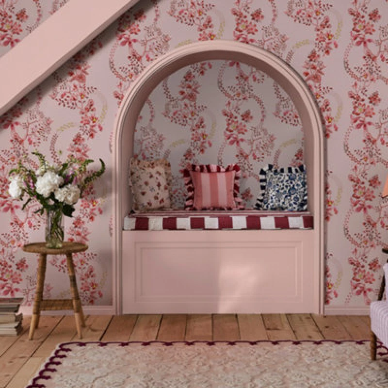 Image of Cath Kidston Road Floral Pink & Red Wallpaper Pink WT7NI Unisex