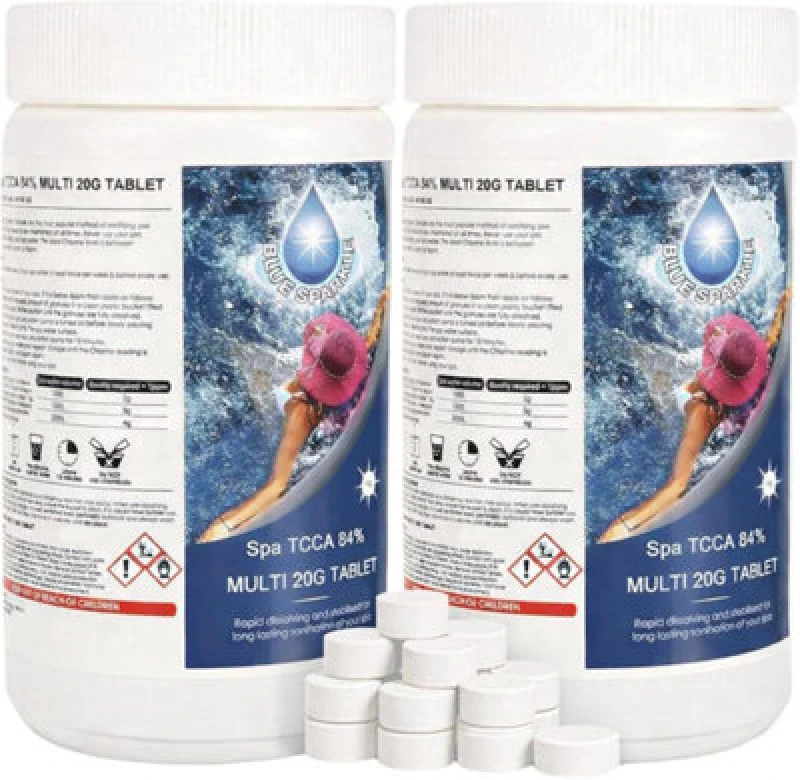 Image of MSpa Blue Sparkle 2Kg Multifunction Chlorine Tablets 4In1 Dispenser Tablets Sanitiser, Stabiliser, Algaecide And Clarifier For Hot Tubs