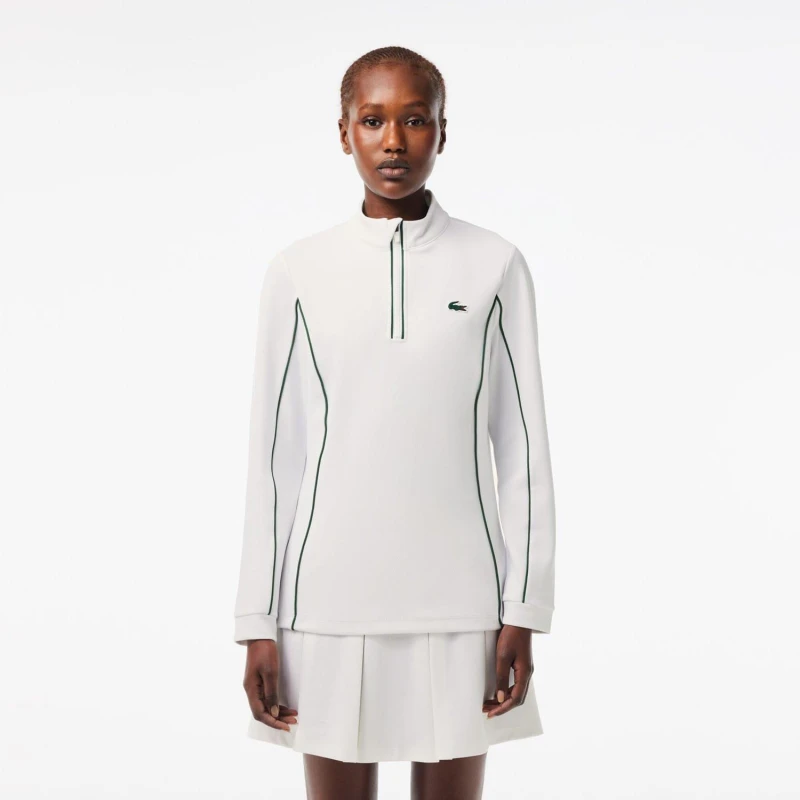 Image of Lacoste Slim-Fit quarter Zip Sweatshirt White Green female 8