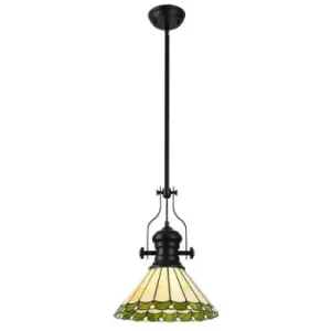 Image of Luminosa Lighting - Luminosa Worcester, Ceiling Pendant E27 With 30cm Tiffany Shade, Matt Black, Green, Cream, Crystal