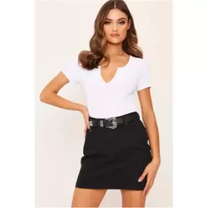 Image of I Saw It First White Knotch Front Short Sleeve Rib Bodysuit - White