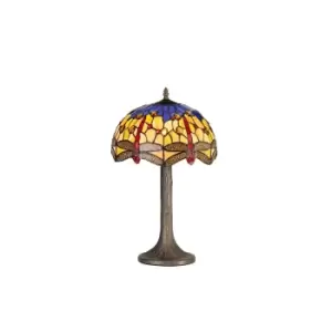 Image of 1 Light Tree Like Table Lamp E27 With 30cm Tiffany Shade, Blue, Orange, Crystal, Aged Antique Brass