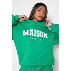 Image of I Saw It First Maison Graphic Slogan Oversized Sweatshirt - Green