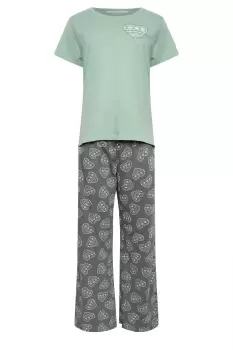 Image of Heart Print Wide Leg Pyjama Set