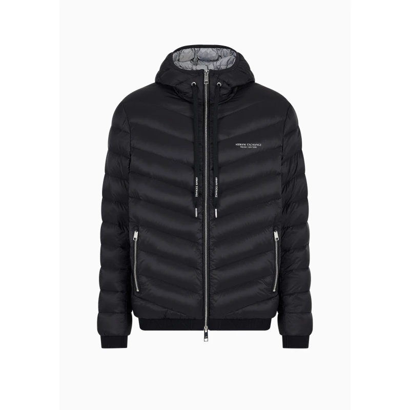 Image of Armani Exchange Hooded Woven Down Jacket Black/Melange Grey XXL