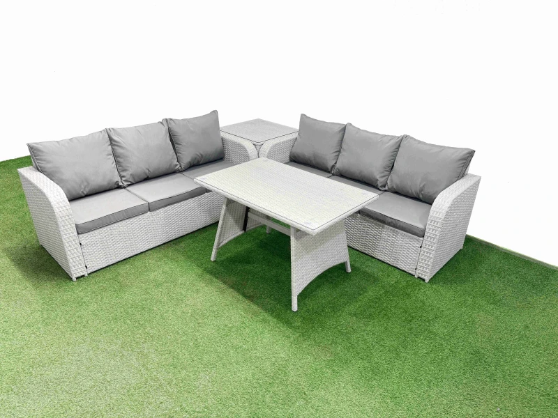 Image of Fimous Rattan High Back Lounge Sofa Set with 3 Seater Sofa Side Table in Light Grey Light Grey Unisex