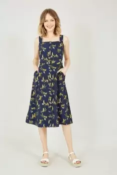 Image of Navy Recycled Cheetah Print Button Through Sundress
