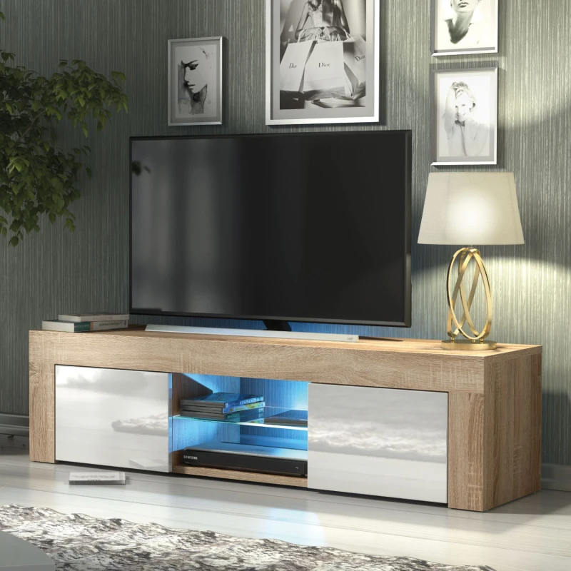 Image of Creative Furniture Loom TV Unit 130cm - A Minimalist and Sophisticated Cabinet with Gloss Doors and LED Lights Light Oak