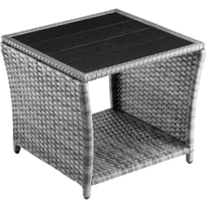 Image of Polyrattan Garden Side Table 45cm WPC Top Weatherproof Outdoor W/Levelling Feet Grey