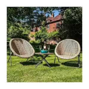 Image of Dawsons Living Tobs - 3pcs Grey/Brown Rattan Garden Furniture 2 Seat Bistro Set and Coffee Table