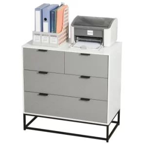 Image of HOMCOM Chest of Drawers with Metal Handles Freestanding Dresser for Bedroom, Living Room