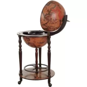 Image of HOMCOM Globe Shaped Retro Style Bar Cabinet Wine Alcohol Storage Trolley Glass Bottle Holder 36CM - Dark Yellow, Brown