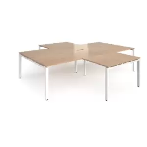 Image of Bench Desk 4 Person With Return Desks 3200mm Beech Tops With White Frames Adapt