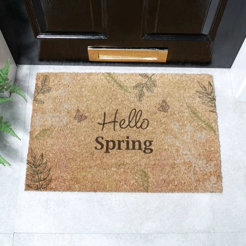 Image of Artsy Mats Hello Spring Doormat (60 x 40cm) in Brown Size: 40cm x 60cm Brown Unisex 40cm x 60 cm