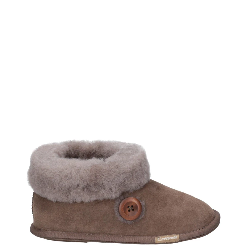 Image of Cotswold Womens Wotton Pull On Sheepskin Bootie Slippers - UK 3 Brown female GDE2718MUS3