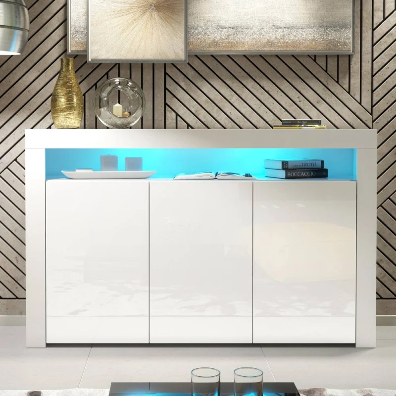Image of Creative Furniture Aether Sideboard 155cm - White with Gloss Doors & LED Lights White Unisex