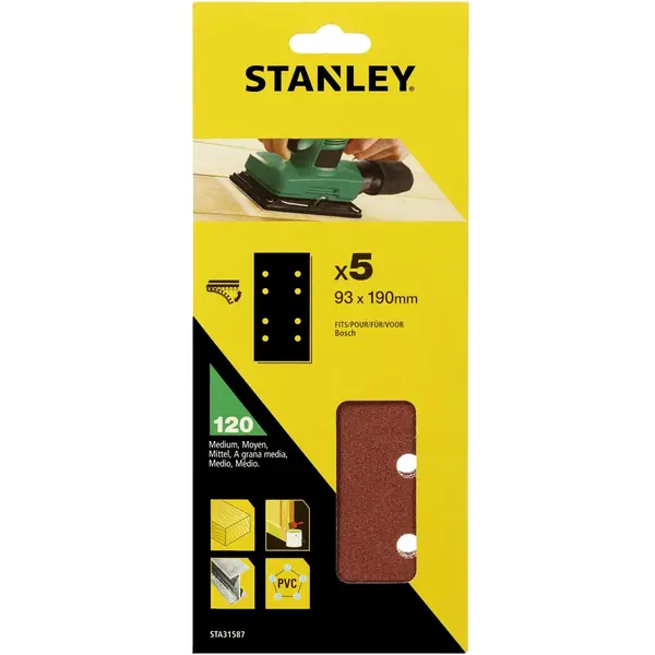 Image of Stanley 1/3 Sheet Sander 120G Hook & Loop Sanding Sheets - STA31587-XJ