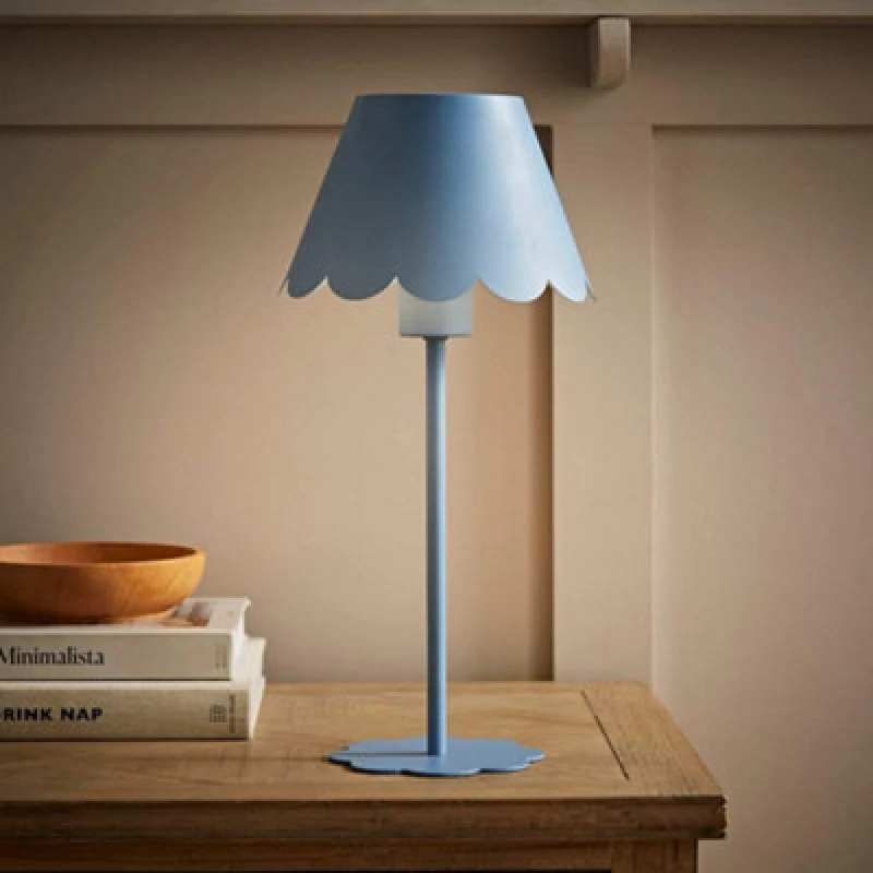 Image of ValueLights ValueLights Hattie Rechargeable Metal Scalloped Edge Portable Table Lamp in Mid Blue Mid Blue One Size Unisex 5016529272991