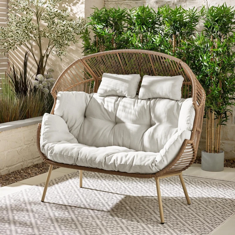 Image of FurnitureboxUK FurnitureboxUK Egg Outdoor Garden Double Chair in Light Brown Light Brown One Size Unisex 5056784305249