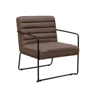 Image of Decco ribbed lounge chair with Black metal frame - brown leather