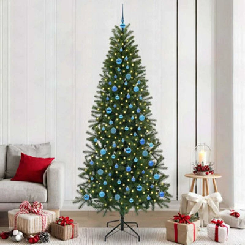 Image of vidaXL Artificial Christmas Tree with 300 LEDs, Blue Balls Green 240cm PE and PVC, Green 3397387