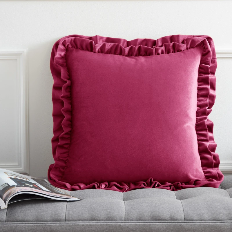 Image of Catherine Lansfield So Soft Velvet Touch Double Frill Filled Cushion 43cm x 43cm Hot Pink