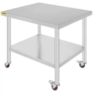 Image of VEVOR Stainless Steel Catering Work Table 30x36 Inch Commercial Kitchen Table with 4 Wheels Commercial Food Prep Workbench with Flexible Adjustment Sh