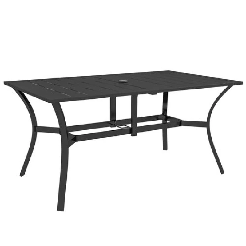Image of Outsunny Outsunny Garden Dining Table with Steel Frame and Slatted Top for Balcony Black