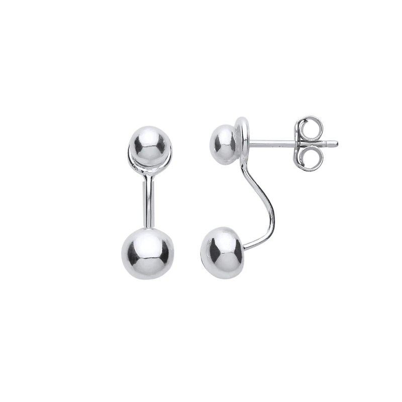 Image of Jewelco London Silver Convertible Twin Ball Drop Jacket Earrings - GVE755 Silver female