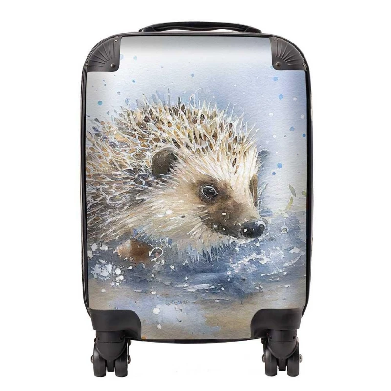 Image of Warren Reed - Designer Hedgehog Watercolour Suitcase in Brown Size: Small Brown Unisex Small