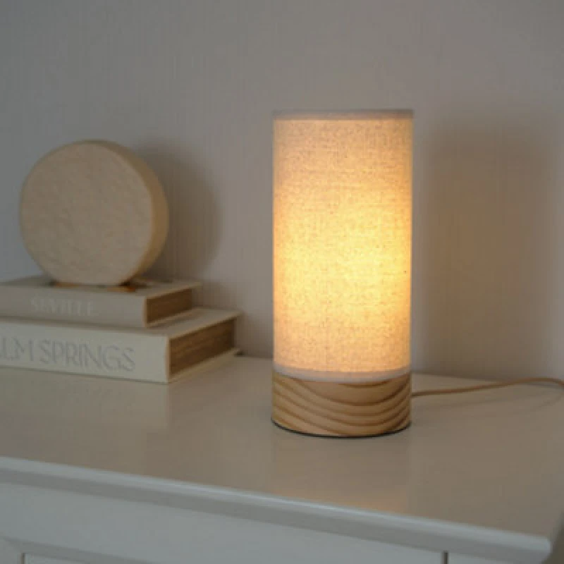 Image of ValueLights Elsa Natural Wooden Compact Table Lamp Beige