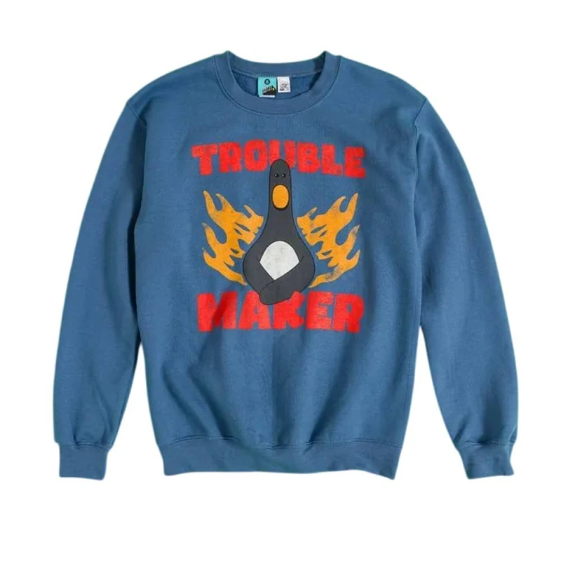 Image of Wallace & Gromit Mens Trouble Maker Feathers McGraw Sweatshirt in Blue Size: Medium Blue Male M