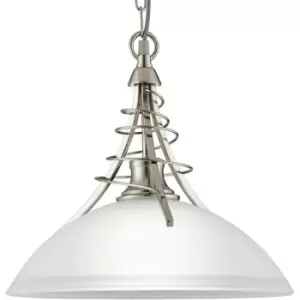 Image of Searchlight Linea - 1 Light Dome Ceiling Pendant Satin Silver with Opal Glass Shade, E27