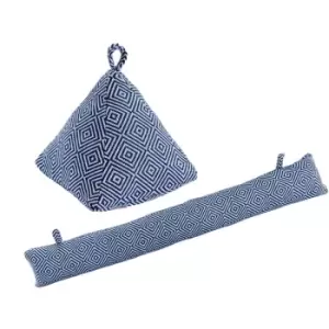 Image of Nicola Spring - Chevron Door Stop & Draught Excluder Set - Blue