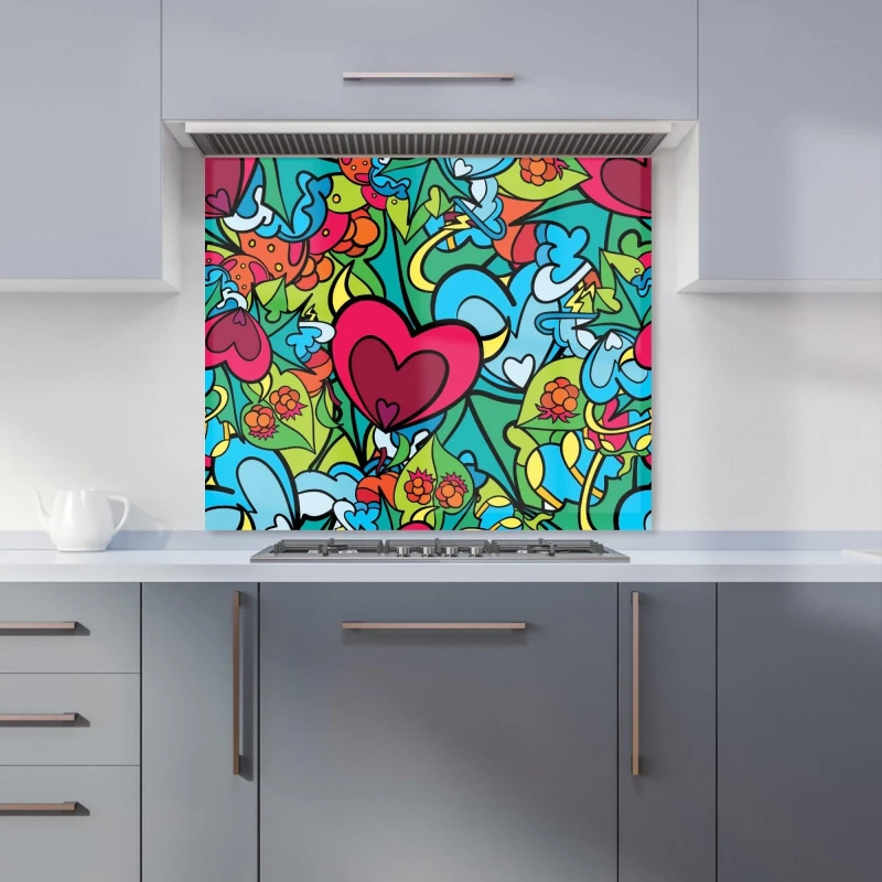 Image of Warren Reed - Designer Hippie Psychedelic Pattern Kitchen Splashback in Blue Size: 700mm x 650mm Blue Unisex 700mm x 650mm
