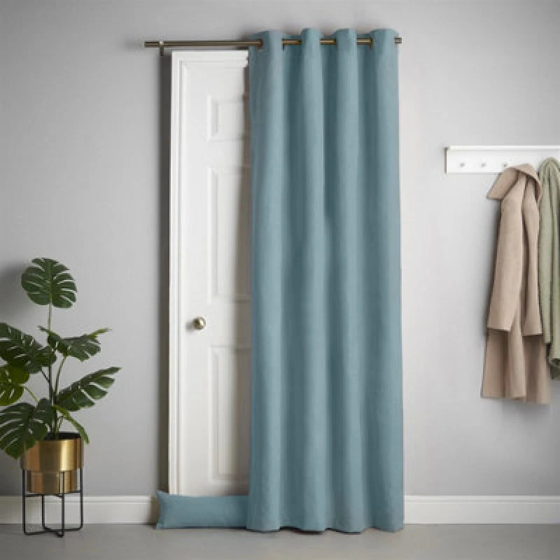 Image of Luxury Living Velvet Chenille Thermal Fleece Lined Single Eyelet Door Curtain Teal