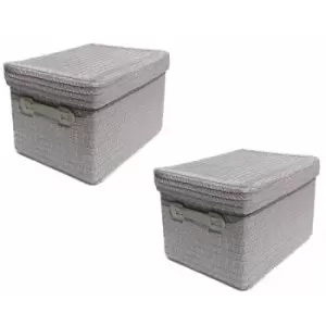 Image of Topfurnishing - Neon Bright Colours Kids Playroom Toy Box Cupboard Storage Basket + Handle & Lid [Light Grey,Set of 2 Large] - Light Grey