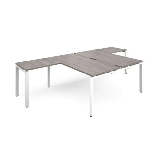 Image of Adapt Adapt back to back desks 1600mm x 1600mm with 800mm return desks - white frame, grey oak top ER16168-WH-GO
