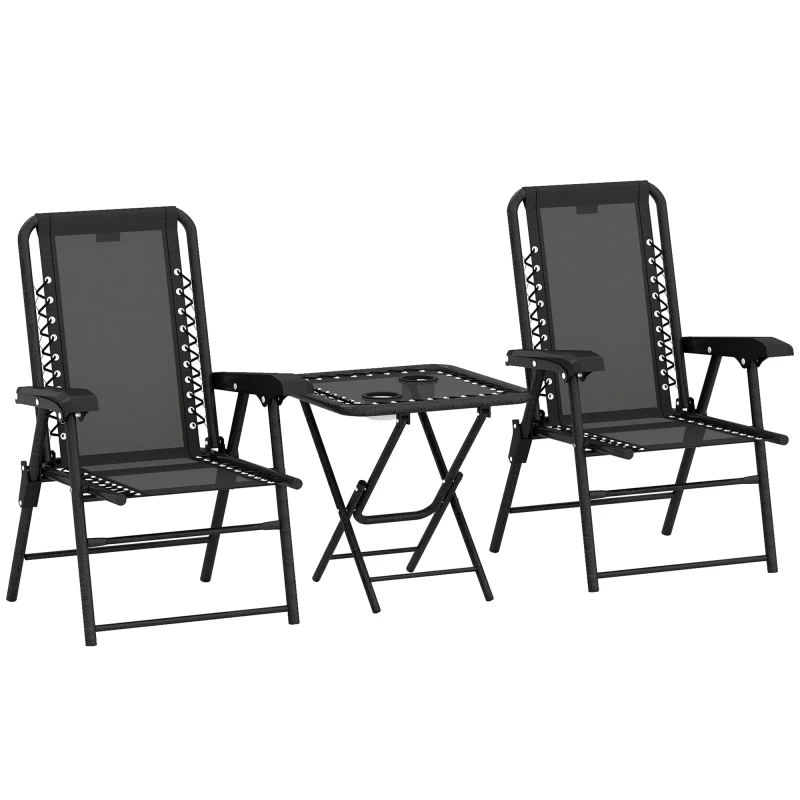 Image of Outsunny 3 Pieces Folding Garden Bistro Set with Cup Holders - Black TJ Hughes 5063603891852
