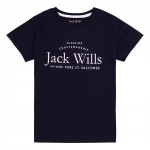 Image of Jack Wills Girls Forstal Script Logo T-Shirt - Navy