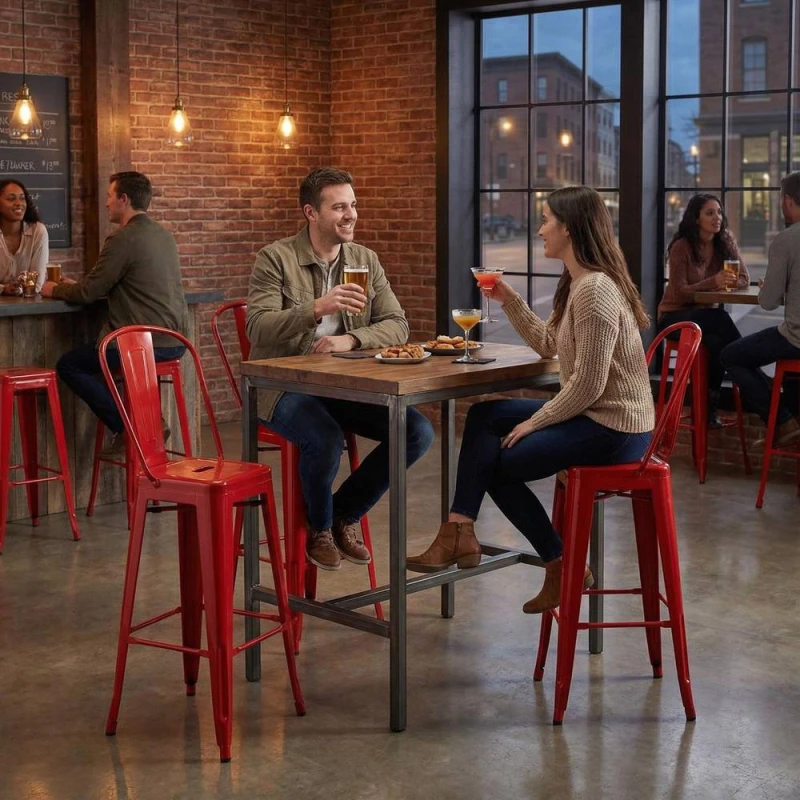 Image of FWStyle Bistro Set Of 4 30" Red Gloss Metal Bar Chairs Red Unisex