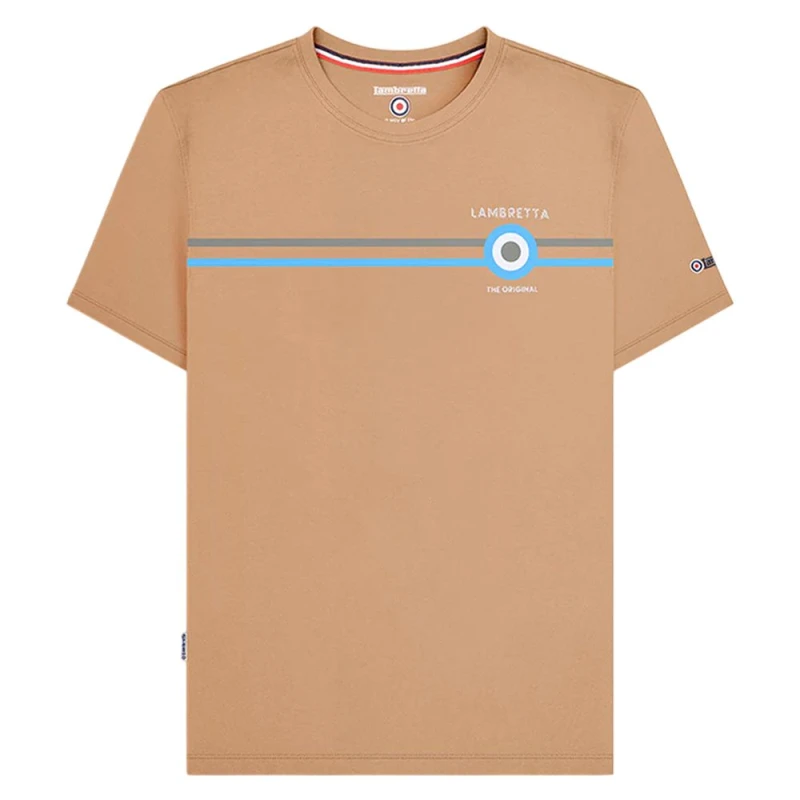 Image of Lambretta Lambretta Men Classic SS24 Stripe T-Shirt in Light Sand Size: Medium Light Sand M Male 5063703648738