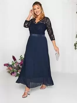 Image of Yours Occasion Lace Wrap Pleat Maxi Dress, Navy, Size 24, Women